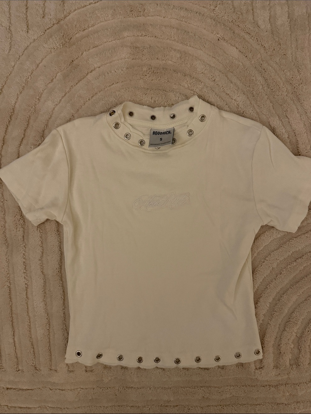 Hoodrich Cream Grommet Ribbed Crop Top
